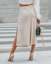 Wishful Satin Slit Midi Skirt - Taupe